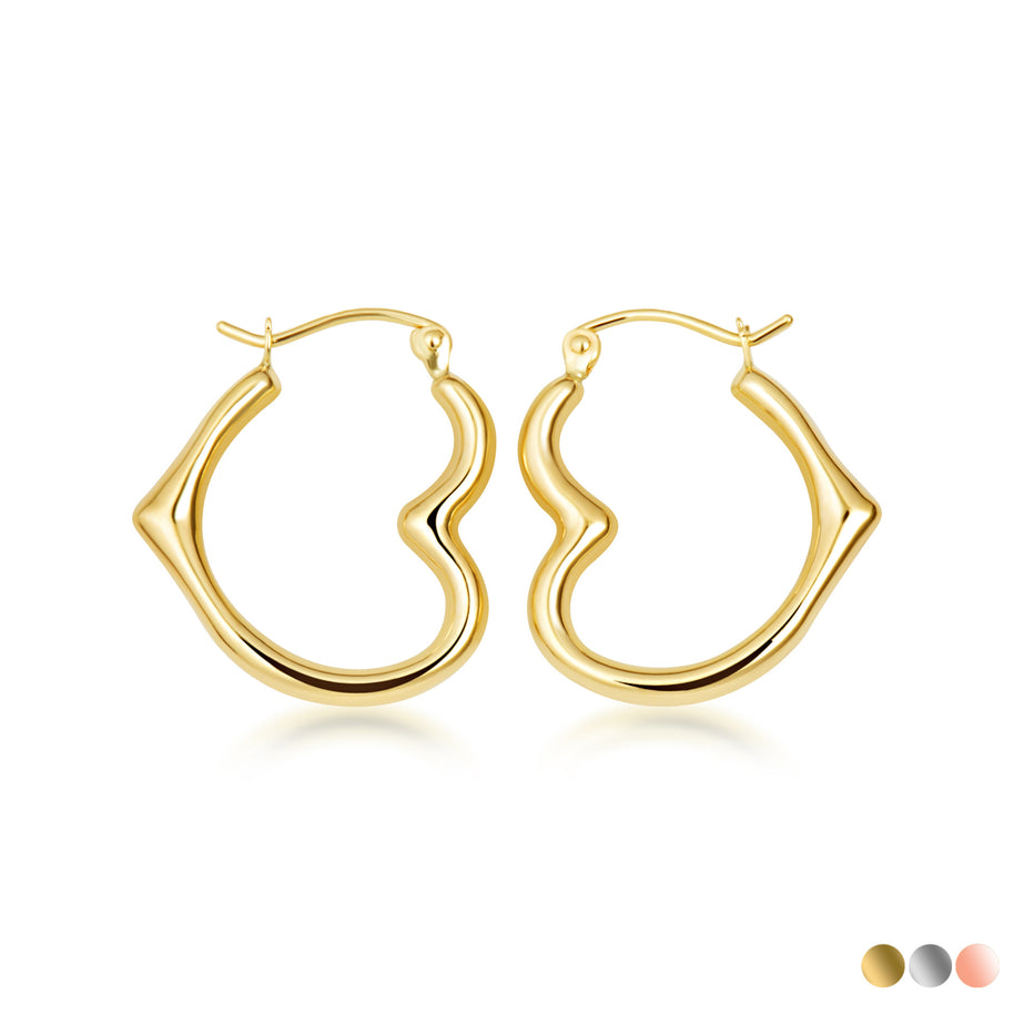 14K Gold Sideways Heart Hoop Earrings (Available in Yellow/White/Rose Gold)