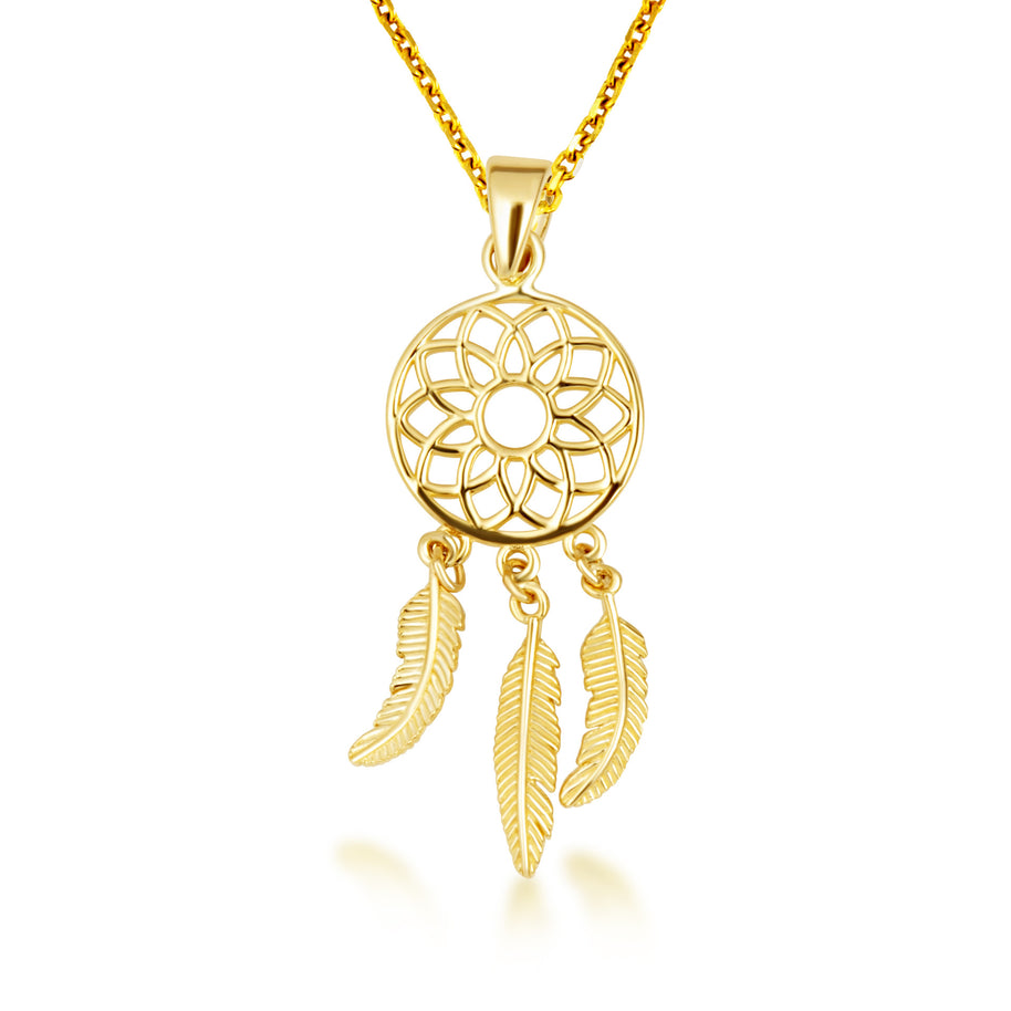 14K Yellow Gold Bohemian Flower Leaf Pendant Necklace