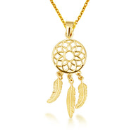 14K Yellow Gold Bohemian Flower Leaf Pendant Necklace