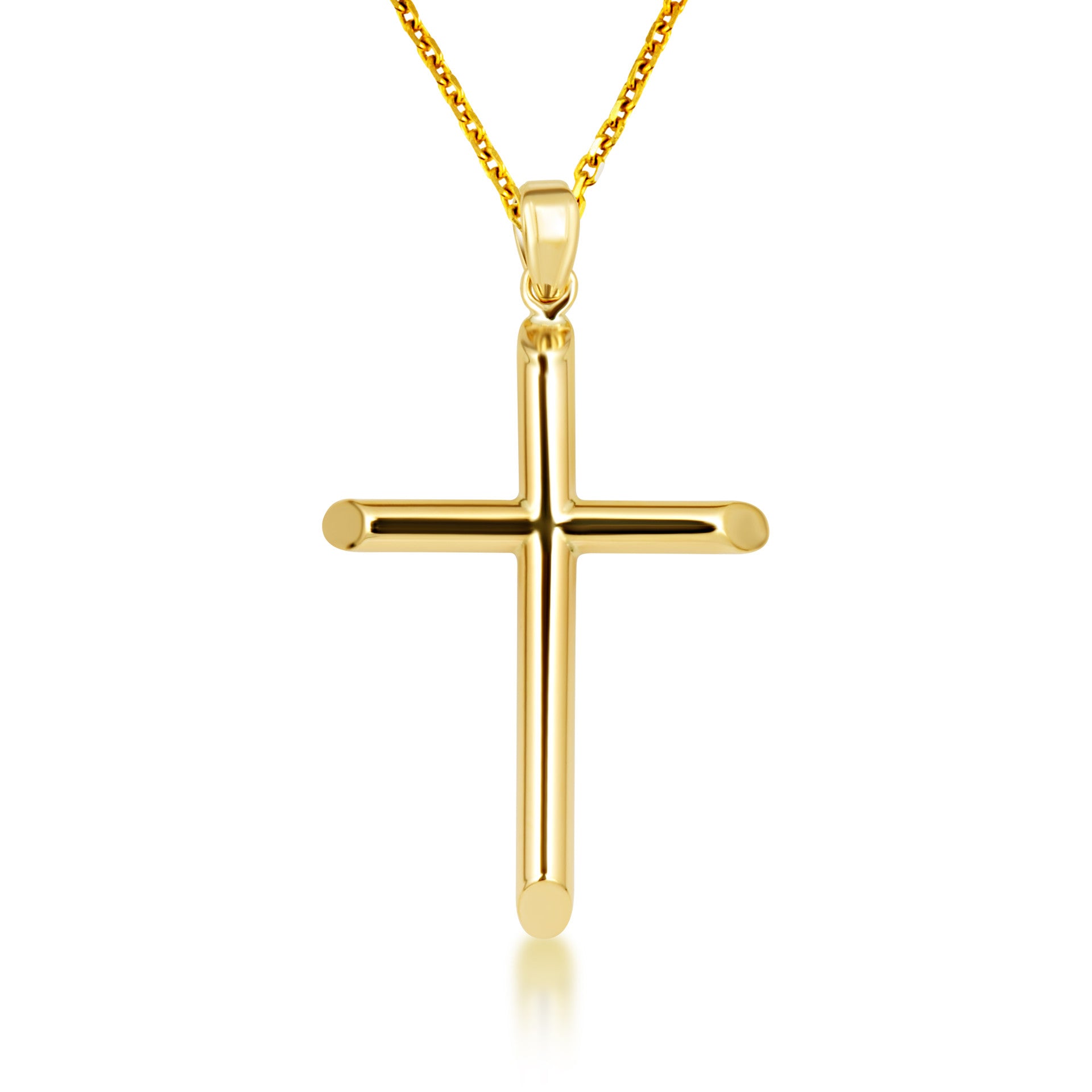 14K Gold Religious Cross Crucifix Tube Pendant Necklace (Available in Yellow/White Gold)
