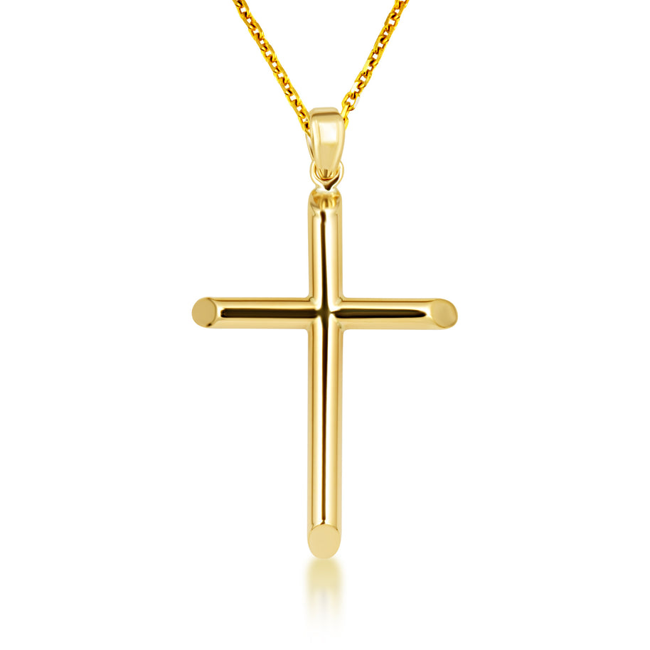 14K Gold Religious Cross Crucifix Tube Pendant Necklace (Available in Yellow/White Gold)