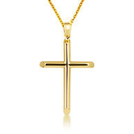 14K Gold Religious Cross Crucifix Tube Pendant Necklace (Available in Yellow/White Gold)