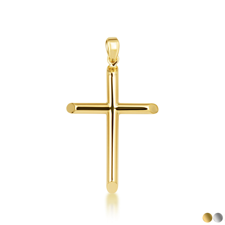 14K Gold Religious Cross Crucifix Tube Pendant Necklace (Available in Yellow/White Gold)