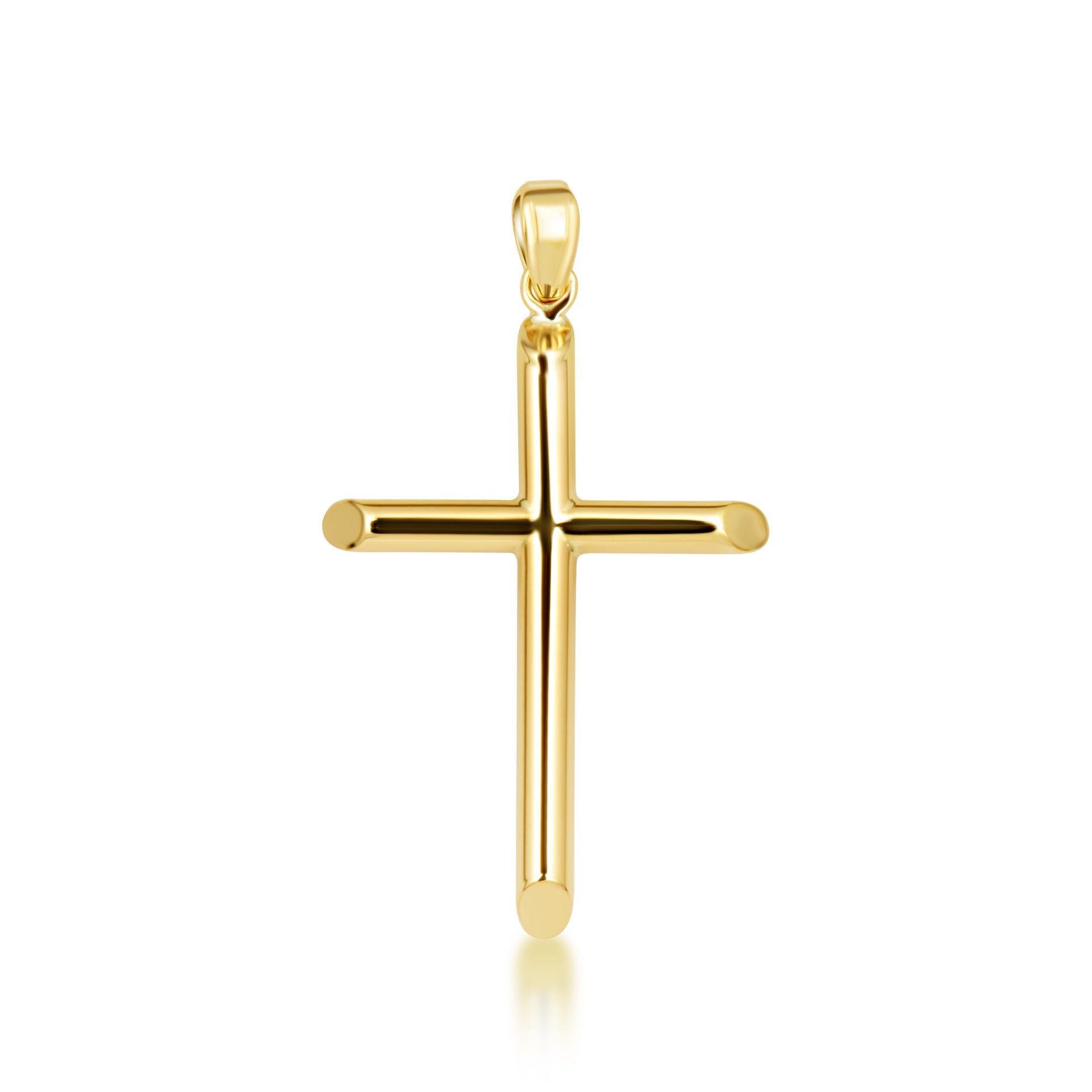 14K Gold Religious Cross Crucifix Tube Pendant Necklace (Available in Yellow/White Gold)