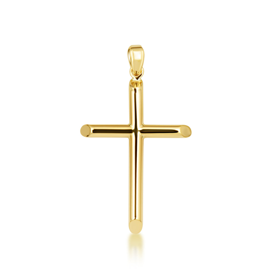 14K Gold Religious Cross Crucifix Tube Pendant Necklace (Available in Yellow/White Gold)