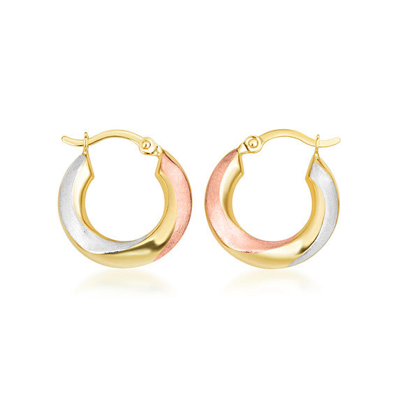 Gold Tri-Color Polished Hoop Earrings