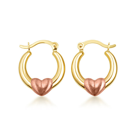 14K Two-Tone Gold Heart Hoop Love Earrings