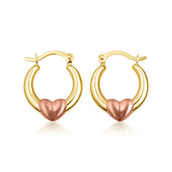 14K Two-Tone Gold Heart Hoop Love Earrings