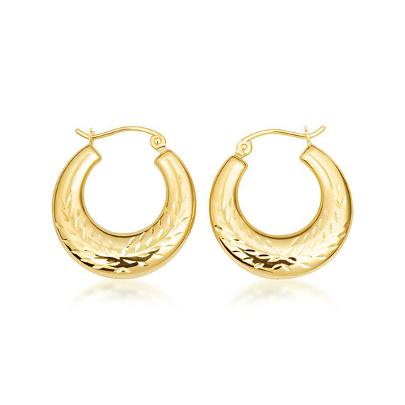 14K Yellow Gold Textured Cut Hoop Earrings