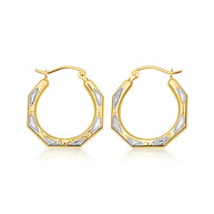 14K Two-Tone Gold Hoop Textured Earrings