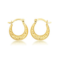 14K Yellow Gold Textured Design Hoop Earrings