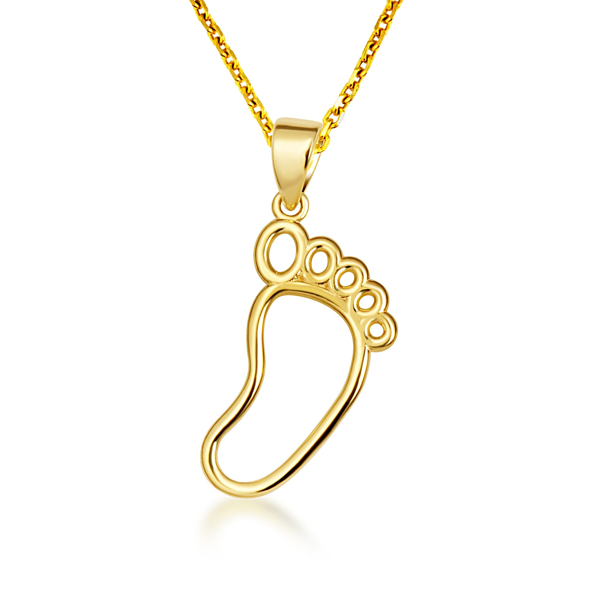 14K Yellow Gold Footprint Charm Pendant Necklace