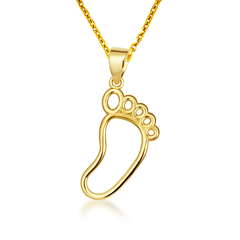 14K Yellow Gold Footprint Charm Pendant Necklace