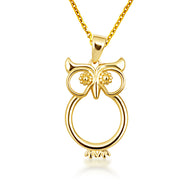 14K Yellow Gold Wise Owl Lucky Charm Pendant Necklace