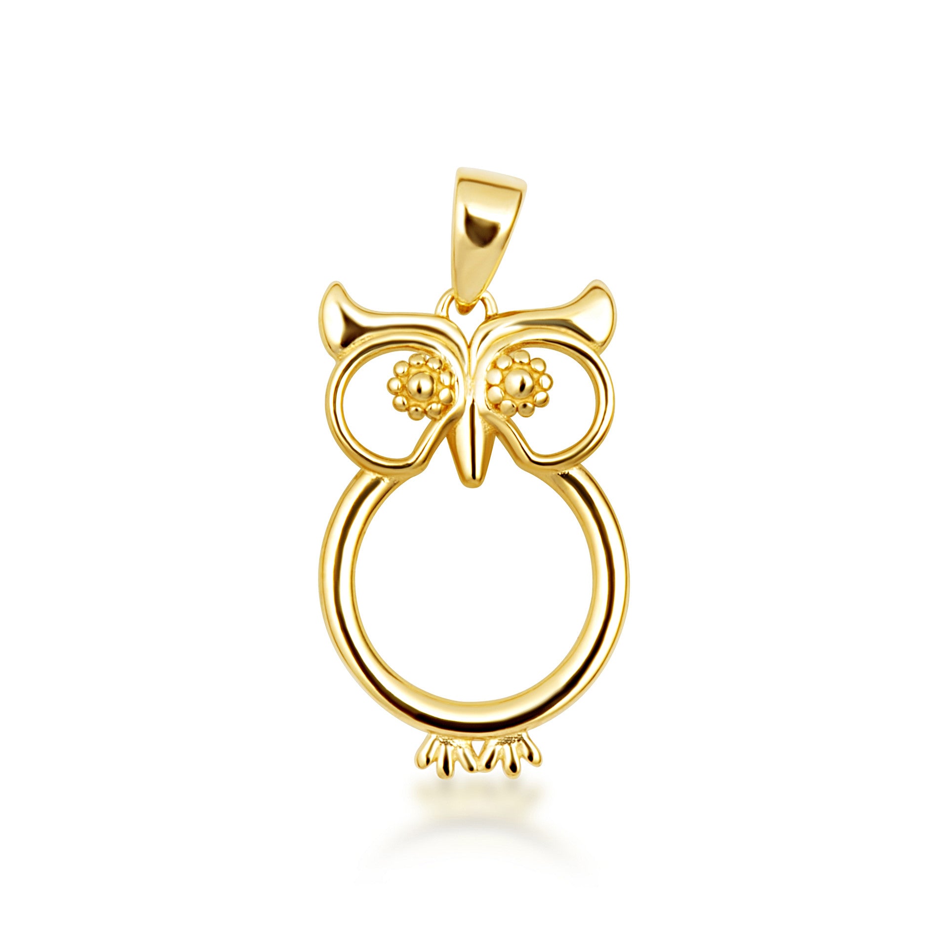 14K Yellow Gold Wise Owl Lucky Charm Pendant Necklace