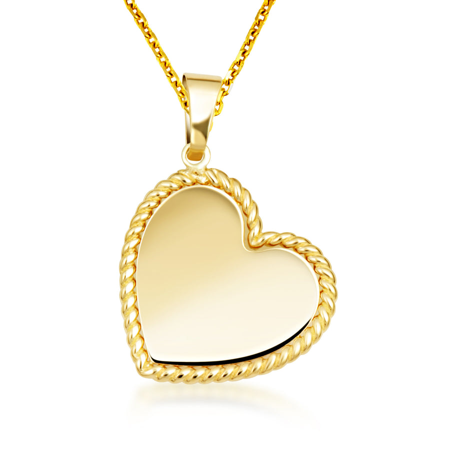 14K Yellow Gold Milgrain Heart Love Charm Pendant Necklace