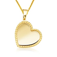 14K Yellow Gold Milgrain Heart Love Charm Pendant Necklace