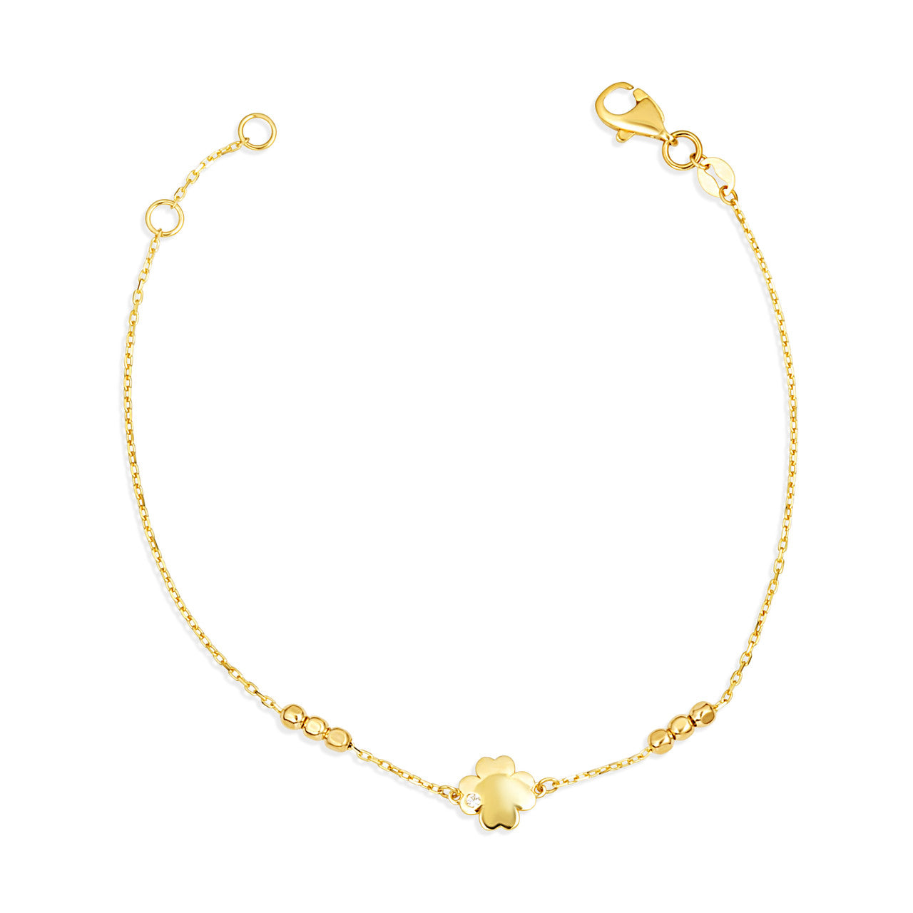 14K Yellow Gold 4 Leaf Clover Lucky Bracelet
