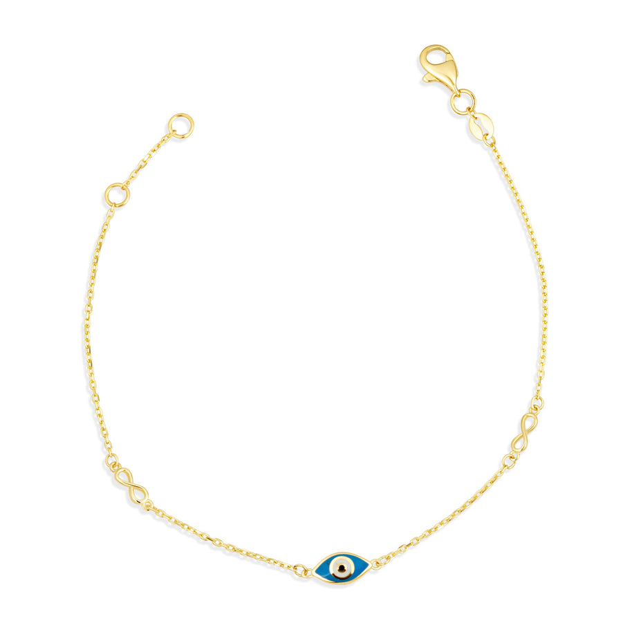 14K Yellow Gold Infinity Evil Eye Enamel Protection Bracelet