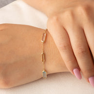 14K Yellow Gold Genuine Gemstone Baguette Cut Link Bracelet