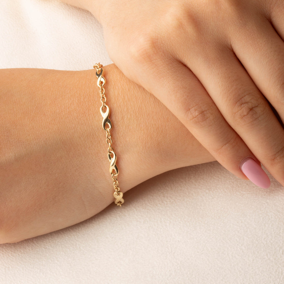 14K Yellow Gold Infinity Charm Link Bracelet