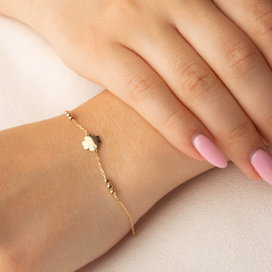 14K Yellow Gold 4 Leaf Clover Lucky Bracelet