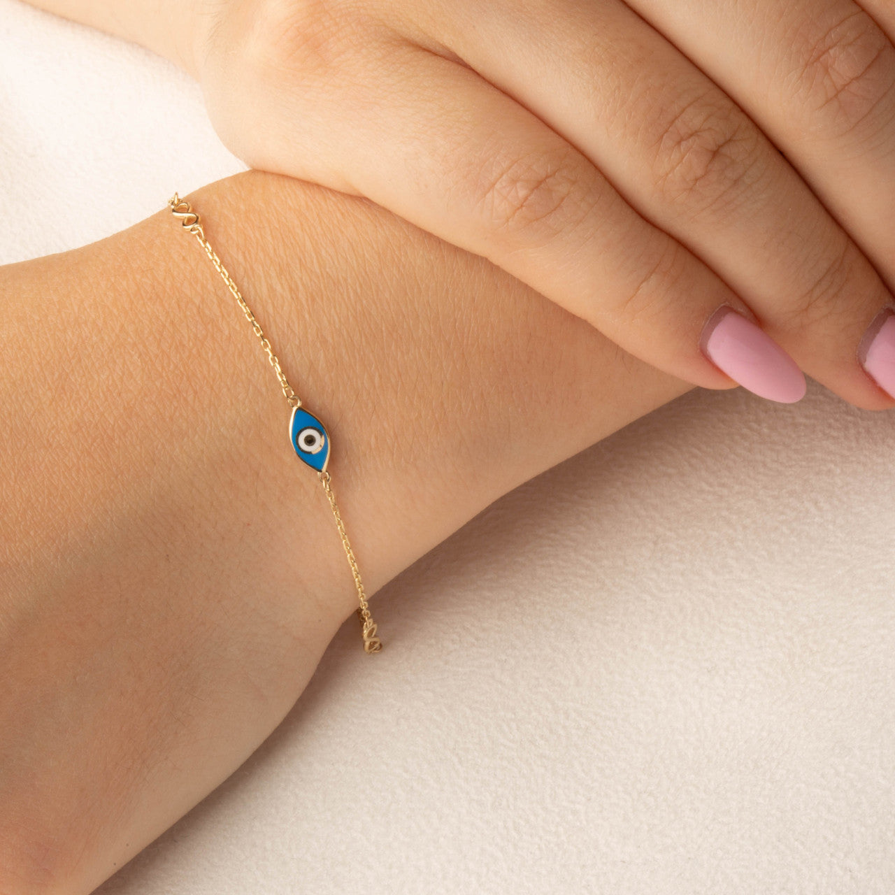 14K Yellow Gold Infinity Evil Eye Enamel Protection Bracelet