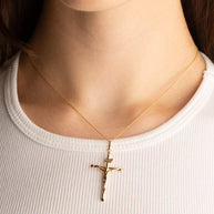 14K Yellow Gold INRI Cross Crucifix Jesus Christ Pendant Necklace