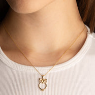 14K Yellow Gold Wise Owl Lucky Charm Pendant Necklace