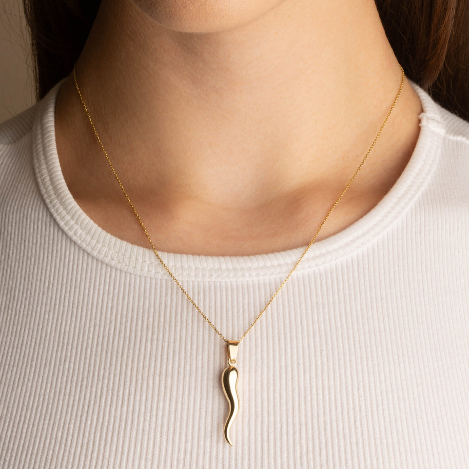14K Gold Cornicello Italian Horn Pendant Necklace