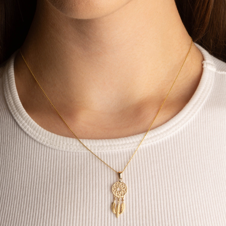 14K Yellow Gold Bohemian Flower Leaf Pendant Necklace