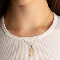14K Yellow Gold Bohemian Flower Leaf Pendant Necklace