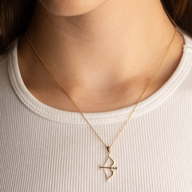 14K Two-Tone Gold Bow & Arrow Archery Pendant Necklace