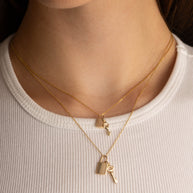 14K Yellow Gold Lock & Key Charm Pendant Necklace (Available in Small/Large)