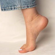 14K Yellow Gold Pink Enamel Bead Anklet