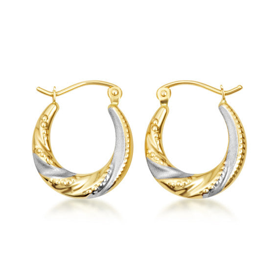 14K Two-Tone Gold Beaded Hoop Earrings