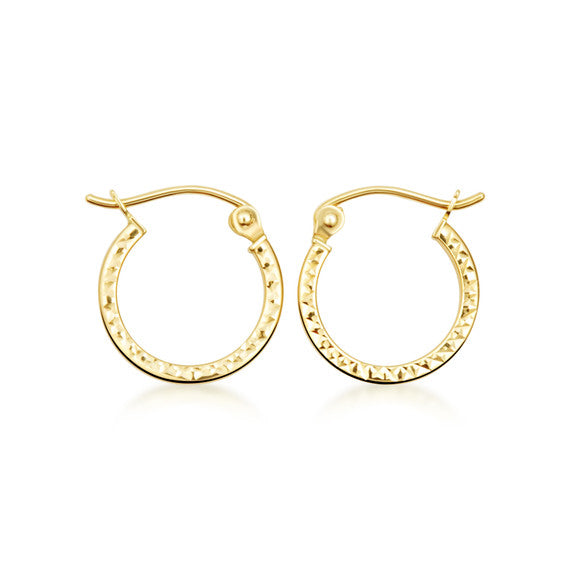 14K Yellow Gold Textured Diamond Cut Hoop Earrings (Available in Small/Large)
