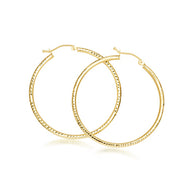 Yellow Gold Textured Diamond Cut Tube Hoop Earrings (Available in Small/Large)