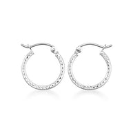 14K White Gold Textured Diamond Cut Hoop Earrings