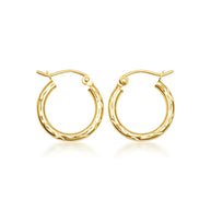 Yellow Gold Textured Cut Tube Hoop Earrings