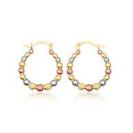 Tri-Color Gold Bead Hoop Earrings