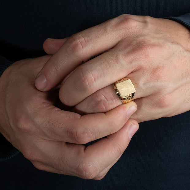Yellow Gold Men's Square Stylish Solid Engravable Signet Ring