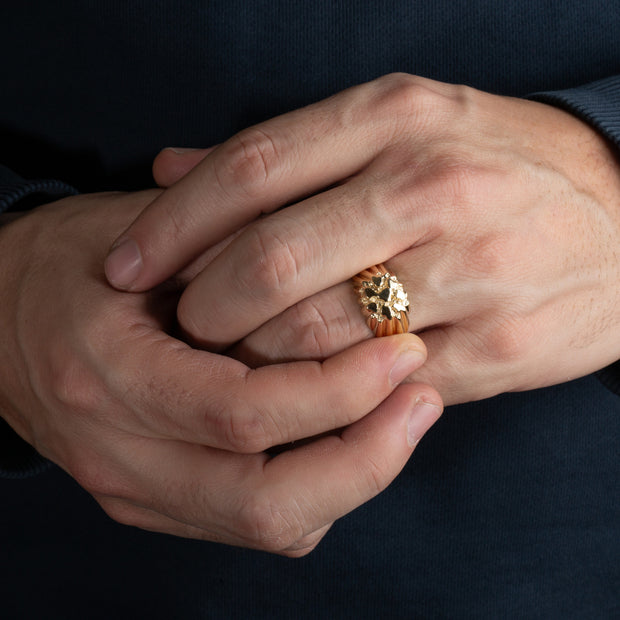Yellow Gold Men's Solid Unique Nugget Ring
