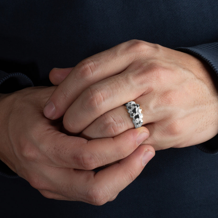Solid .925 Sterling Silver Men's Nugget Ring