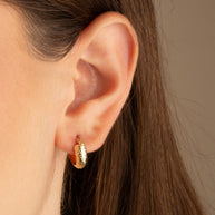 14K Yellow Gold Diamond Cut Textured Tube Huggie Hoop Earrings
