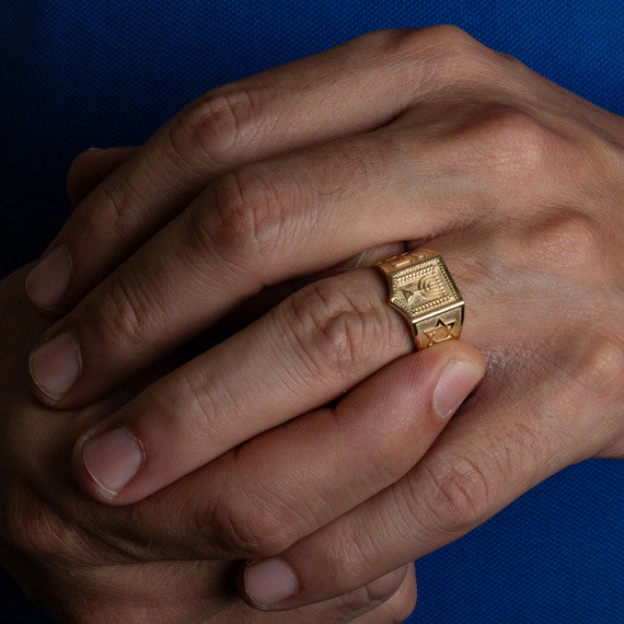 Gold Jewish Chai Star Of David Menorah Beaded Statement Ring (Available in Yellow/Rose/White Gold)