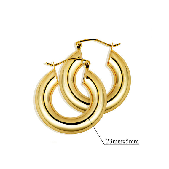 14K Yellow Gold Classic Tube Hoop Earrings