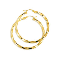 14K Yellow Gold Diamond Cut Twist Hoop Earrings