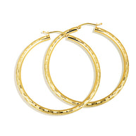 14K Yellow Gold Diamond Cut Striped Hoop Earrings