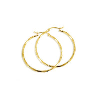 14K Yellow Gold Diamond Cut Twist Hoop Earrings (Available in Small/Medium/Large)